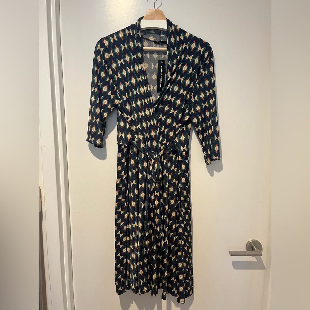 NWT Audrey Whitmore Greenwhich Elbow Sleeve Wrap Dress XL